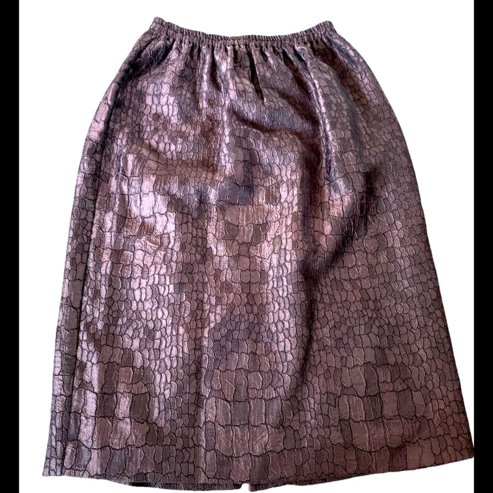 Snake skin print/texture, coffee/mocha brown, top of the knee length